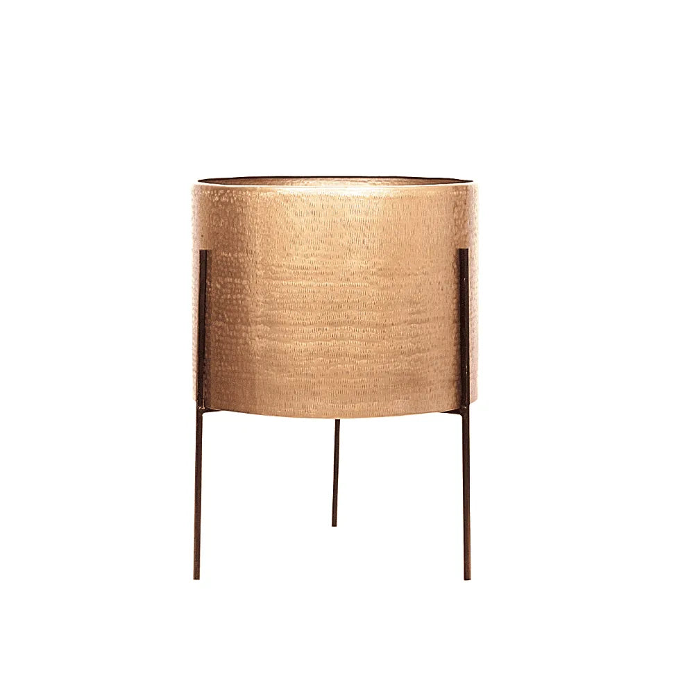 Jardinière Zoe en laiton style mid-century avec support en métal noir