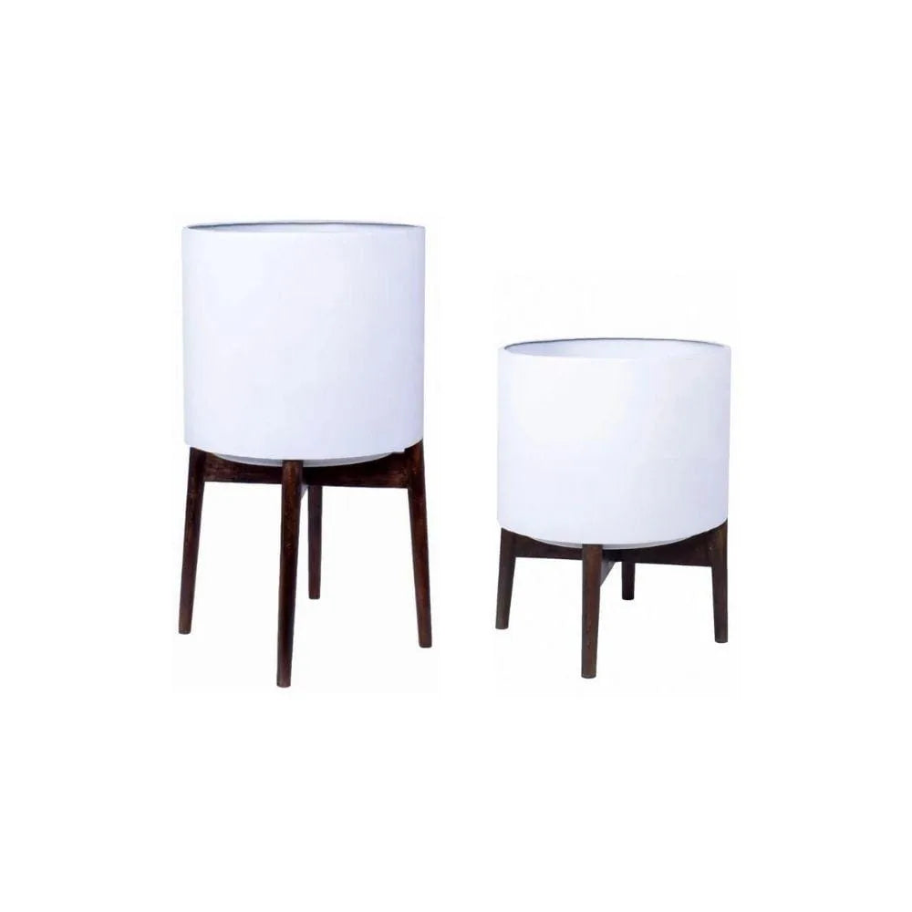 Zarita -Mid-Century Modern Plant Stand With White Planter