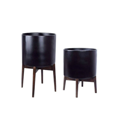Ceza - Support à plantes moderne en laiton avec jardinière noire