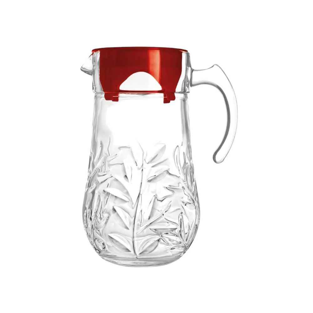 Carafe en verre cristal Narciss Noritazeh avec couvercle rouge — 1,7 litre