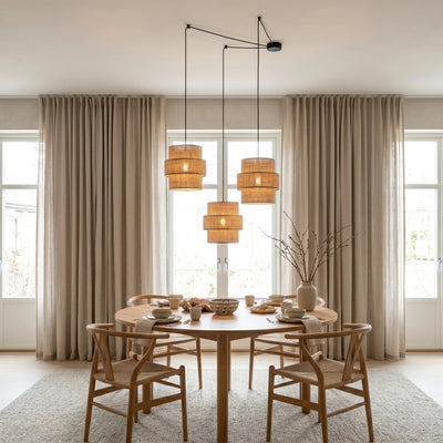 CALISTO JUTE 3-Light Suspension Pendant for Dining Tables, Stairwells & High Ceilings