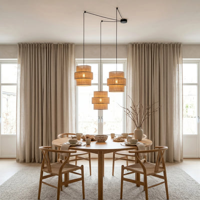 Suspension CALISTO JUTE à 3 lumières pour tables de salle à manger, cages d'escalier et hauts plafonds