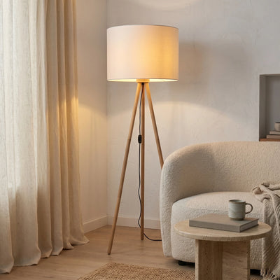 Lampadaire TOKYO en bois et lin pour salon et chambre à coucher
