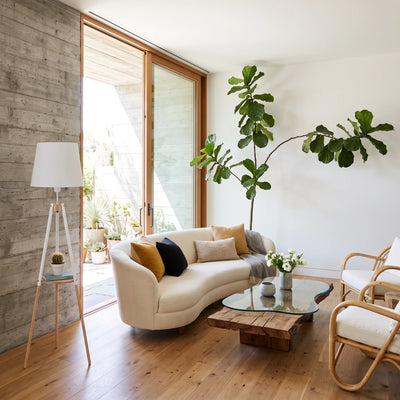 Lampadaire VAIO blanc avec plateau intégré pour salon et chambre à coucher