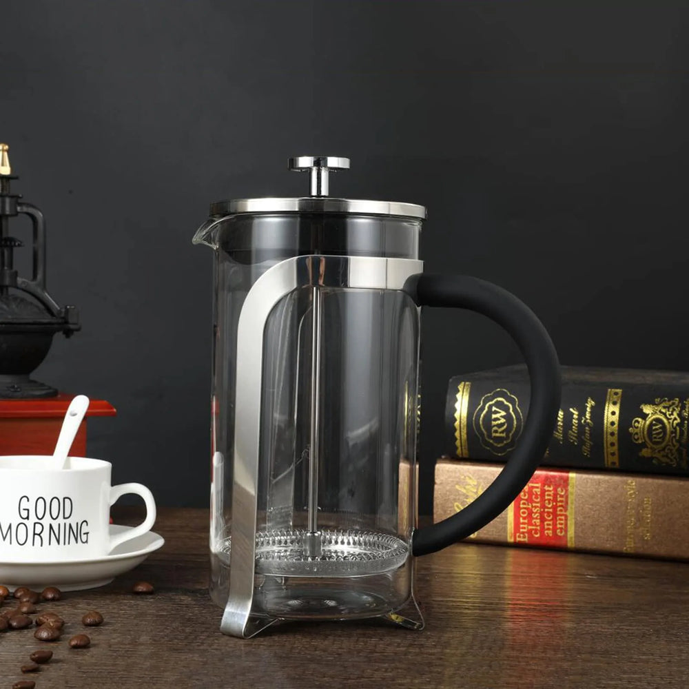 Glass French Press Coffee Maker with Stainless Steel Frame