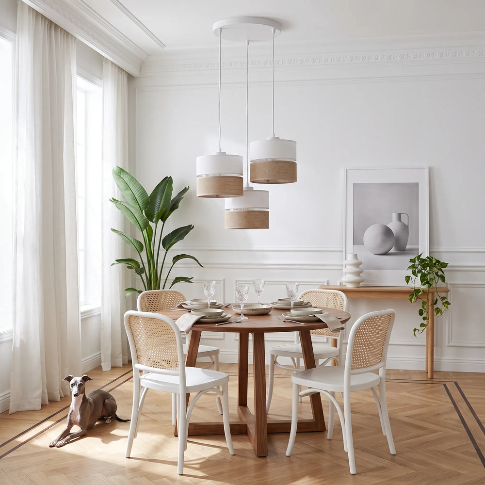 LINOBIANCO 3-Light Cluster Pendant with Linen & Jute Shades for Dining, Kitchen & Living  Room