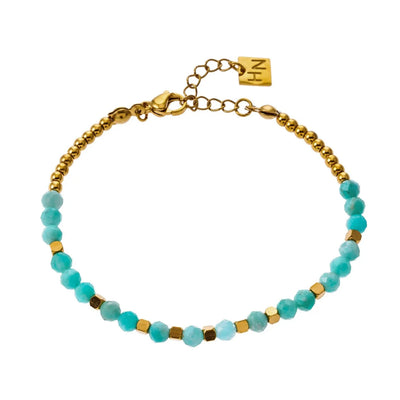 BRACELET CLEMENTINA OR : Pierres d'Amazonite et Perles Dorées