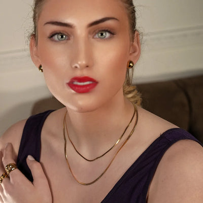 GINTA: Snake-Skin Textured 2-Layer Gold Necklace