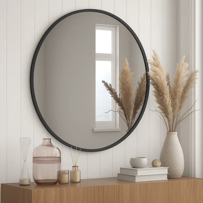 Miroir de salle de bain rond Ondelle — Cadre mince en métal, 24 po et 32 po