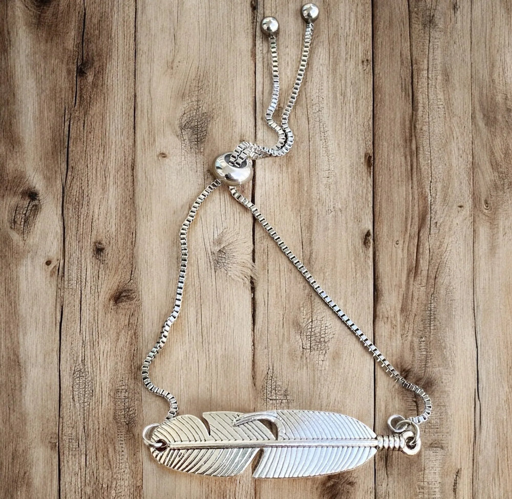 Bracelet ajustable - Plume argentée