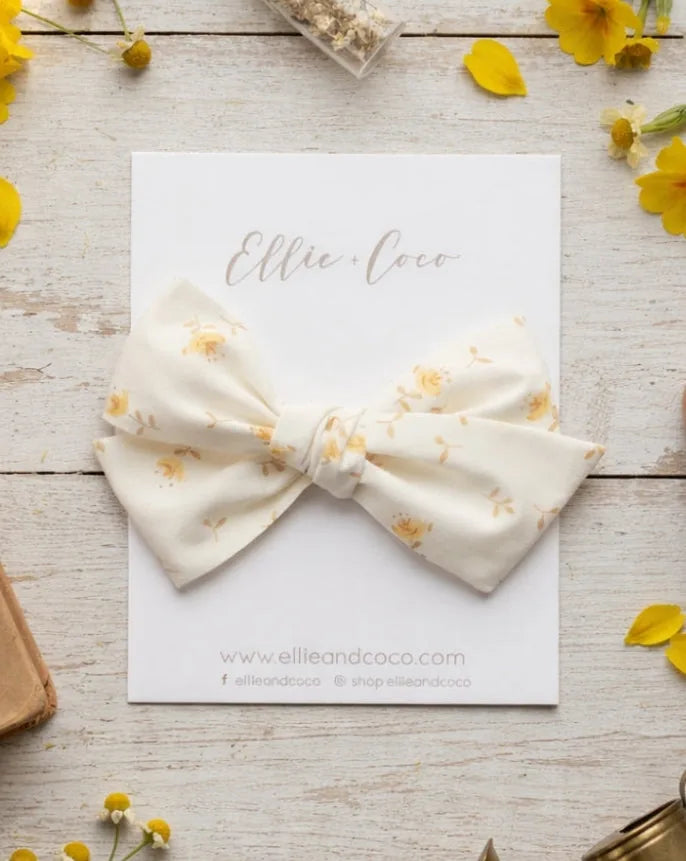 Yellow Flowers on Cream Oversize Bow