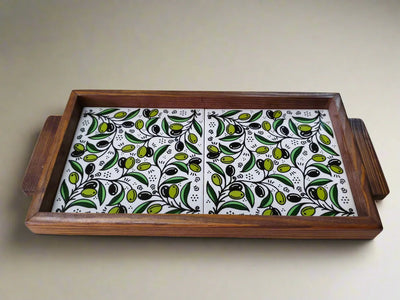 Plateau de service en céramique palestinienne fait à la main – Planche rectangulaire pour hors-d'œuvre