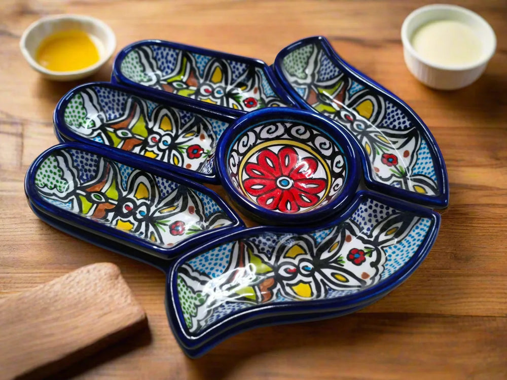 Ensemble de 7 pièces en céramique fait à la main, forme de palmier, pour trempettes et hors-d'œuvre