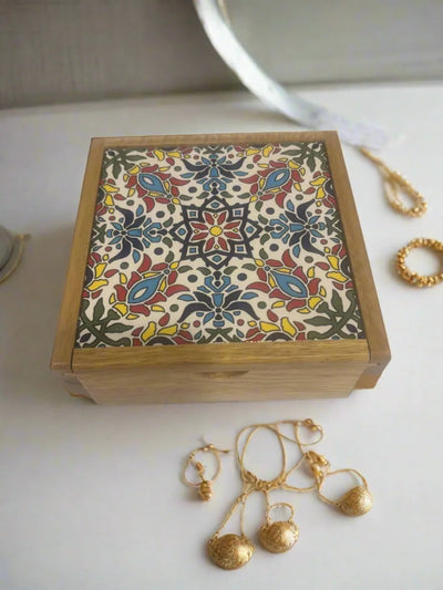 Boîte à bijoux artisanale en céramique et bois – Rangement souvenir de 6 pouces