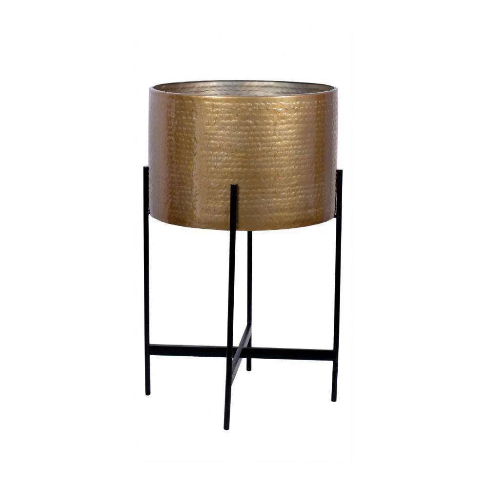 Chava - Jardinière en laiton style Mid-Century avec support noir (plusieurs tailles)