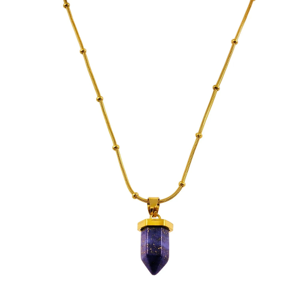 VIOLA : Collier avec pendentif en Lapis Lazuli sur chaîne texturée peau de serpent perlée