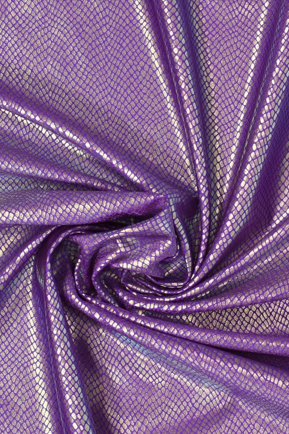 Foil Snake Print Spandex Fabric: Purple, Pink & Turquoise Metallic 4-Way Stretch