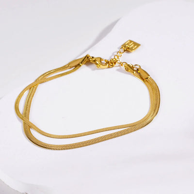 Bracelet doré INESE à texture peau de serpent, 2 rangs
