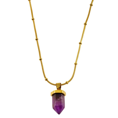 NAZINGA : Pendentif en agate dentelle ancré sur un collier à chaîne texturé peau de serpent perlée