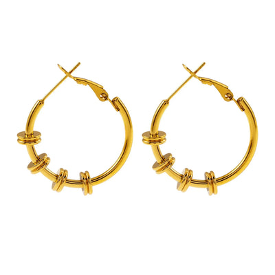 MINATO : Boucles d'oreilles anneau ancrant des disques doubles style industriel-chic moderne.