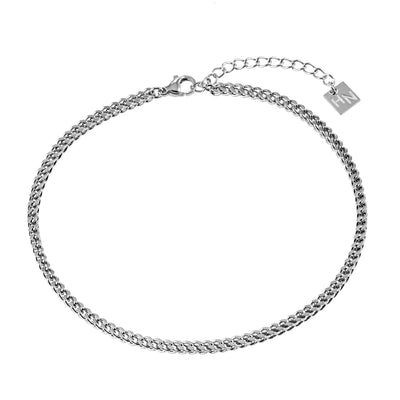 BILLIE LG Argent (Or Blanc) : Bracelet de cheville à maillons cubains