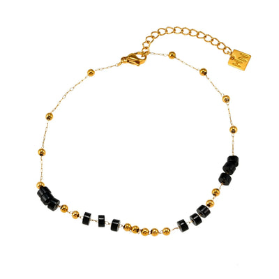ROSARIO LG : Cheville en onyx noir et chaîne dorée
