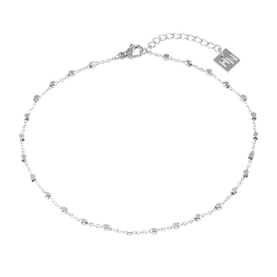 DEMELZA LG : Bracelet de cheville argent contemporain avec fines perles carrées