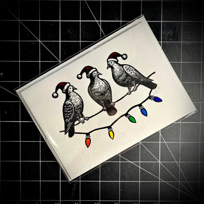 Carte des Fêtes Trois Pigeons Slaying | Carte LINOTYPE