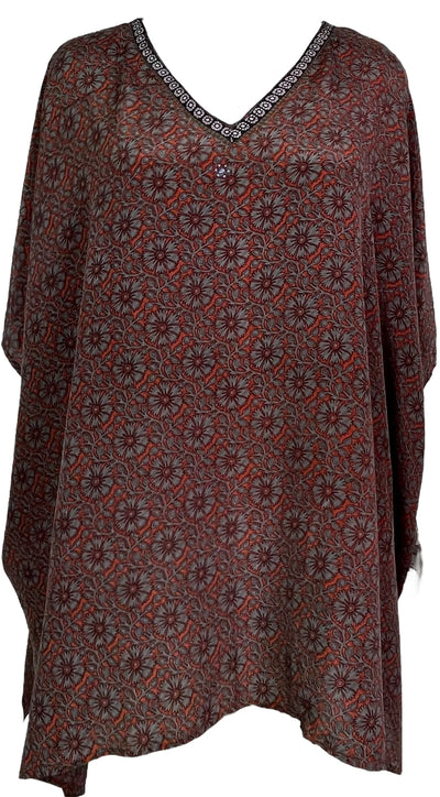PRC7702 Kaftan tunique courte en pure soie Avatar avec fentes
