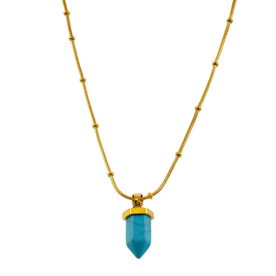 PIPPA : Pendentif en turquoise africaine sur chaîne texturée imitation peau de serpent perlée