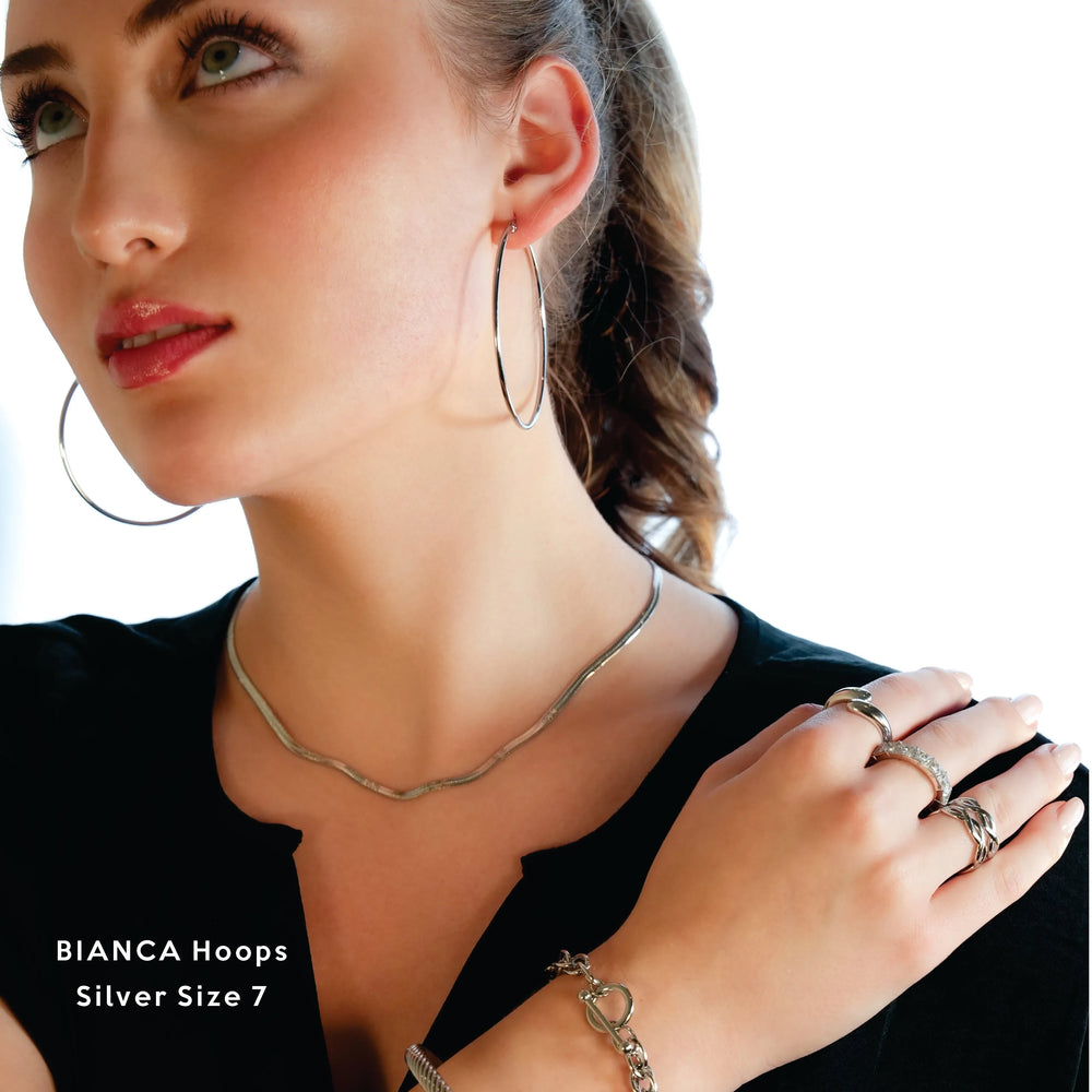 BIANCA Argent : Cerceaux ronds essentiels classiques. Disponibles en 7 tailles - 1 cm à 6 cm