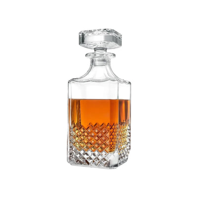 Crystal-Cut Square Whisky Decanter with Glass Stopper — 29oz