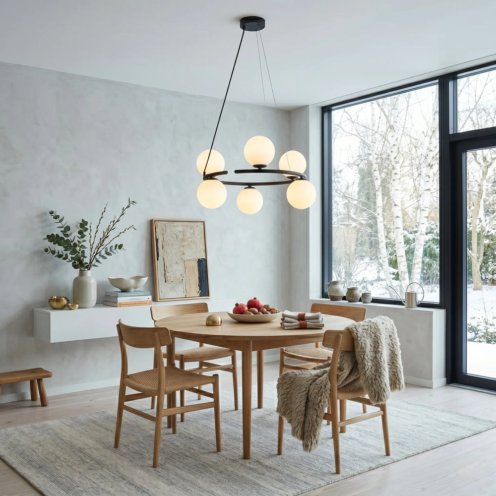 Lustre ANABELLE 6 globes style scandinave pour salle à manger et intérieurs modernes