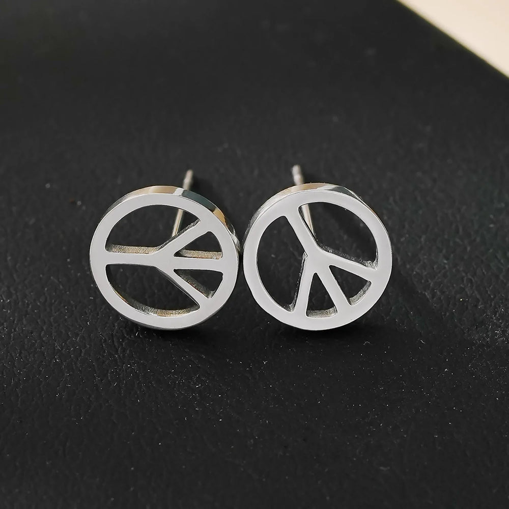 Boucles d'oreilles à l'effigie du logo PEACE en argent (or blanc)