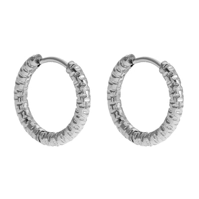 Boucles d'oreilles créoles mini VISCONTA Or Blanc (ton argent) : fini ciselé - surface texturée
