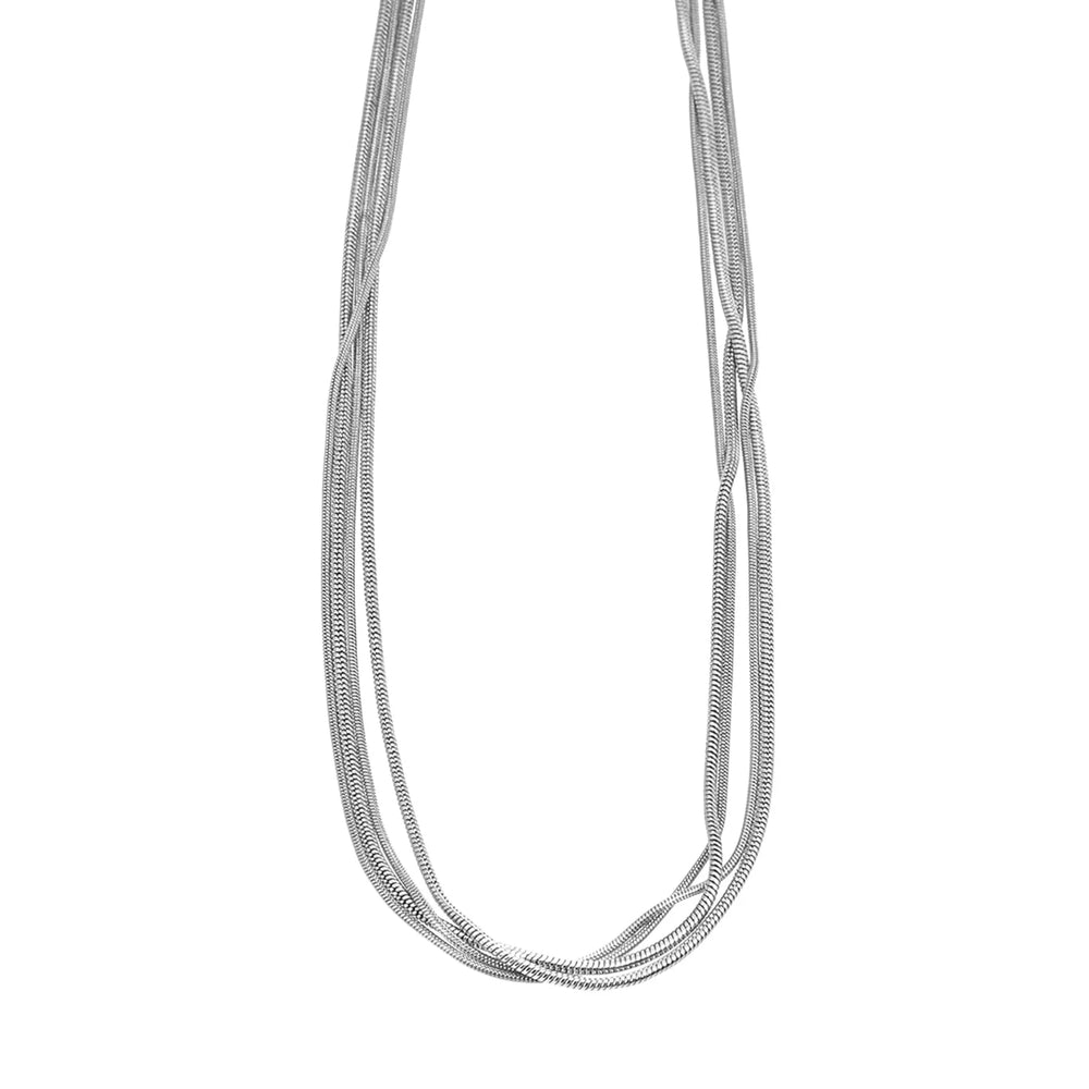 AVEZZANO Or blanc (ton argenté) : Collier à multiples rangs texturé peau de serpent - Élégance exquise