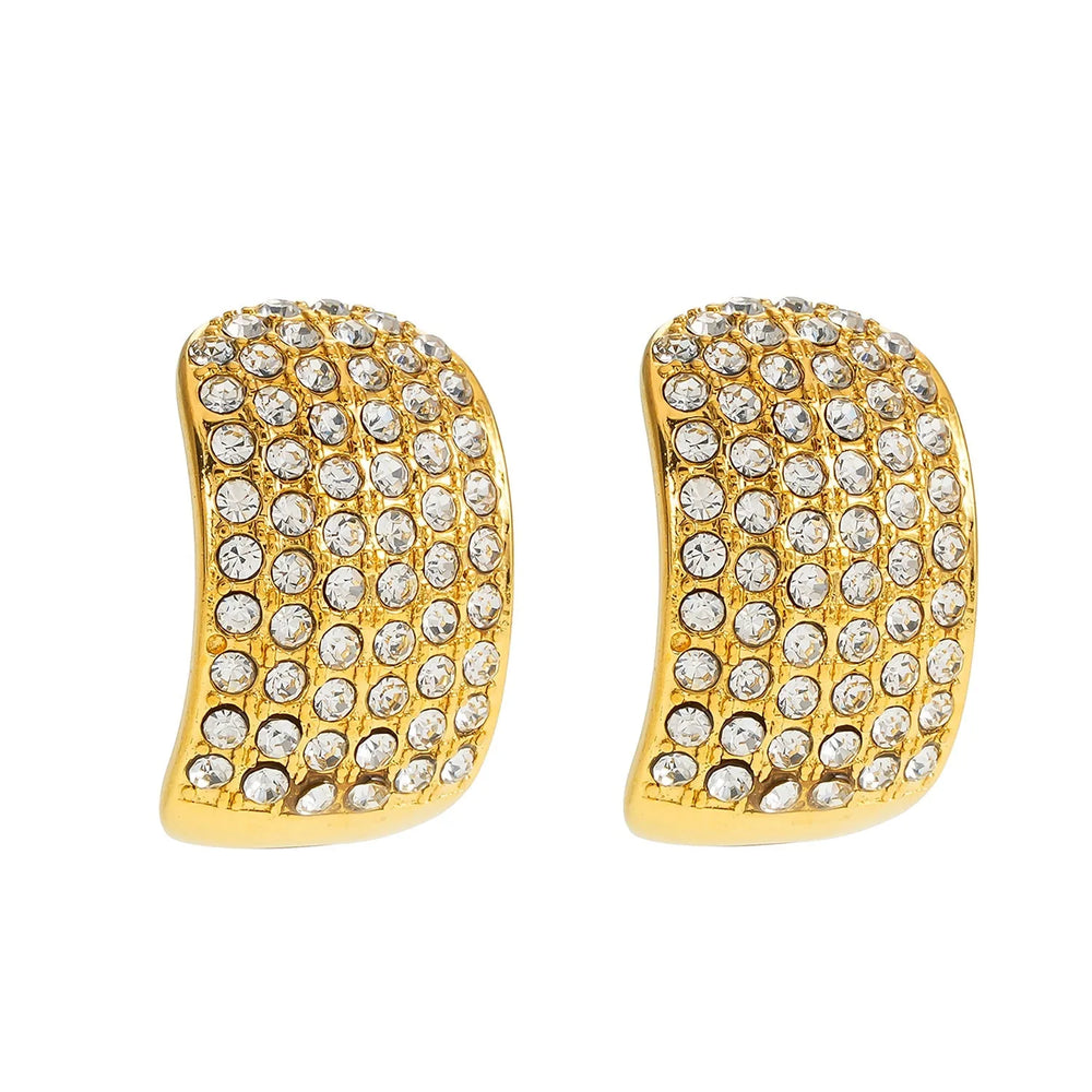 Style CARMEL: Curved Pavé Zirconia Stud Earrings in Gold