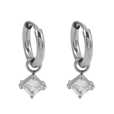 MORANDI Or Blanc (Ton Argenté) : Créoles d'Inspiration Vintage avec Charms Amovibles en Moissanite