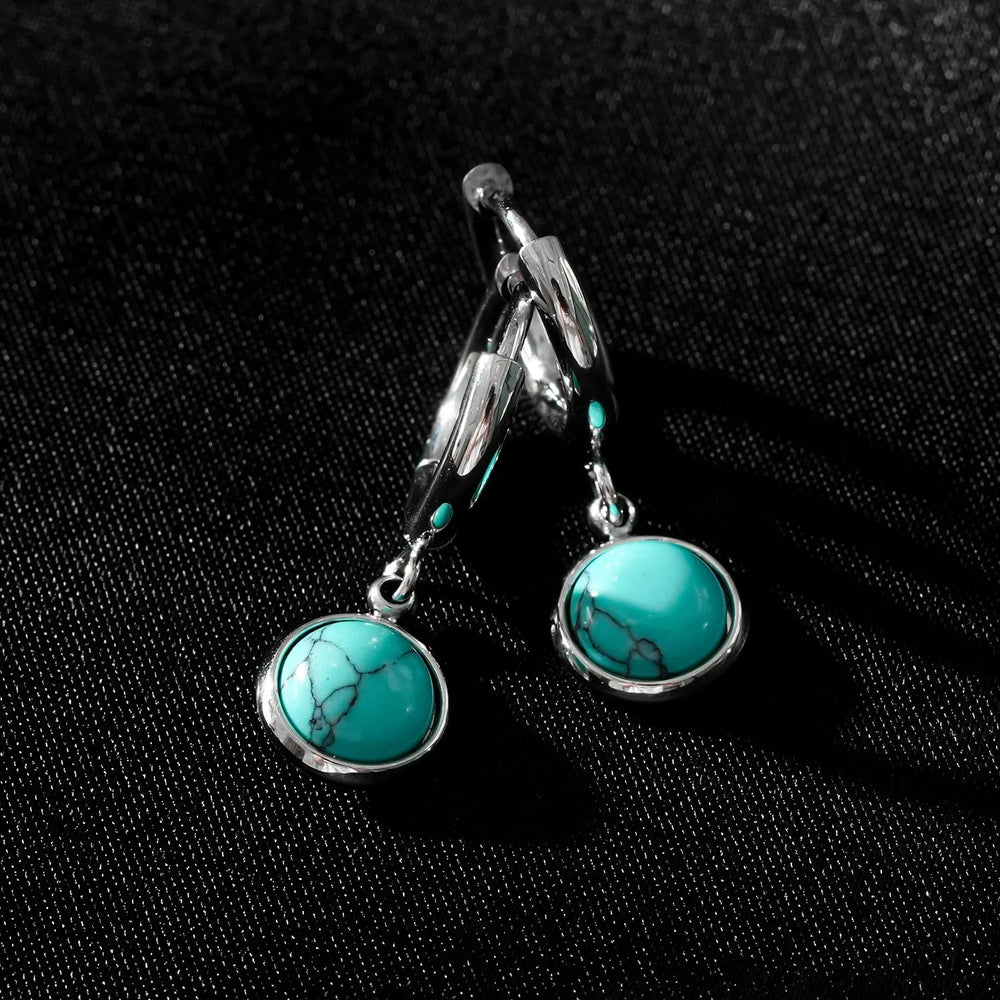 Style SAGRES Or Blanc (Ton Argenté) : Boucles d'oreilles pendantes inspirées du vintage avec pierre naturelle
