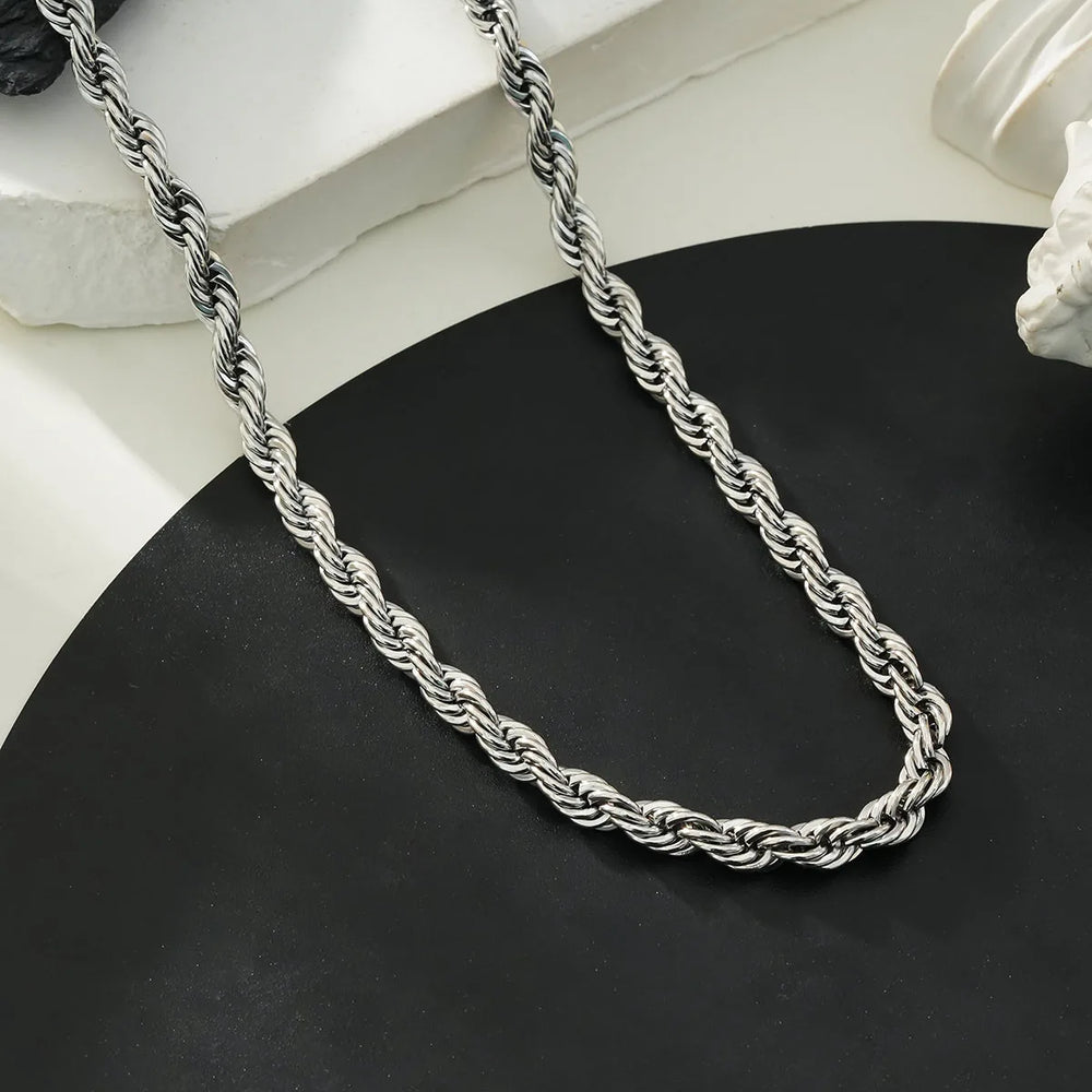 ARKLEY Or Blanc (Ton Argenté) : Collier texturé à chaîne corde épaisse.