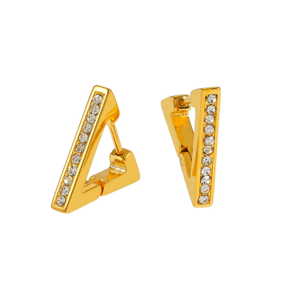 BACALAR Or: Boucles d'oreilles créoles en forme de triangle serties de zircons cubiques (CZ)