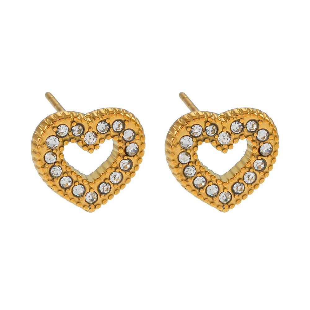 FOREVER Or : Boucles d'oreilles à clou incrustées de zircone (CZ) en forme de cœur éblouissant