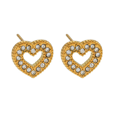 FOREVER Or : Boucles d'oreilles à clou incrustées de zircone (CZ) en forme de cœur éblouissant