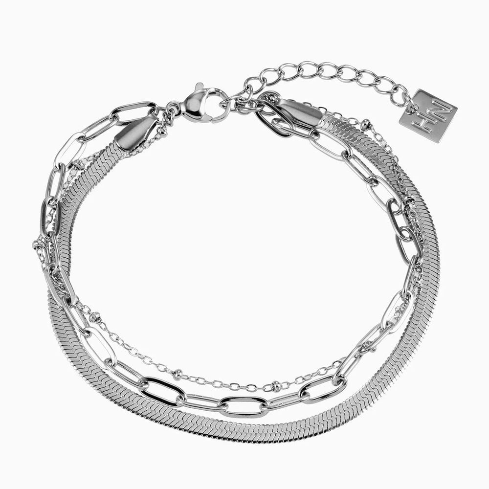 REINEDA : Bracelet triple empilé en or blanc (ton argenté)
