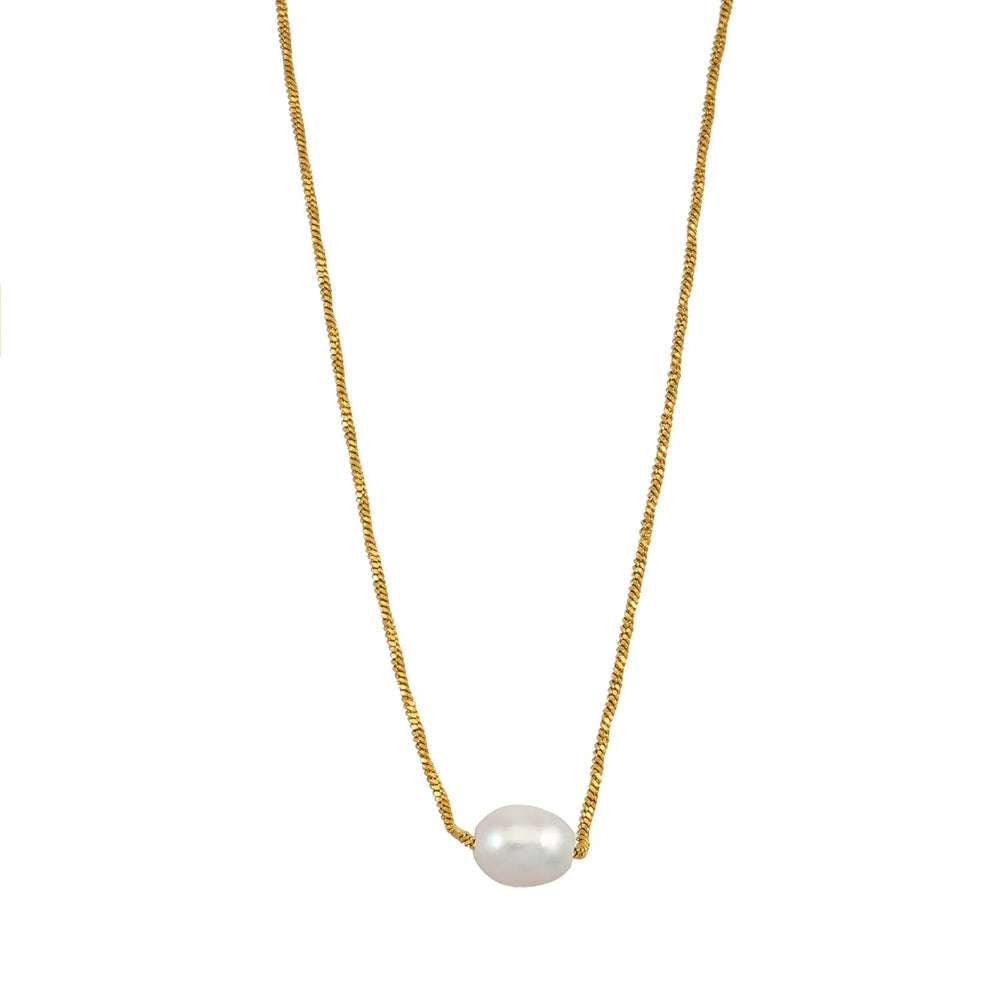 VAZSONY Or : Grâce sans effort - Collier à chaîne texturée délicate avec perle d'eau douce unique