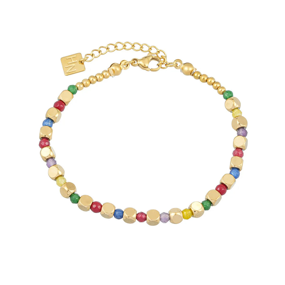 AYANNA Or : Bracelet avec perles dorées et cristaux colorés