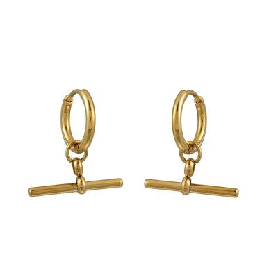 JUNIPER Or : Boucles d'oreilles avec breloque barre en T suspendue