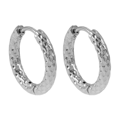 EDGWARE Argent (Or Blanc) : Boucles d'oreilles créoles martelées décoratives