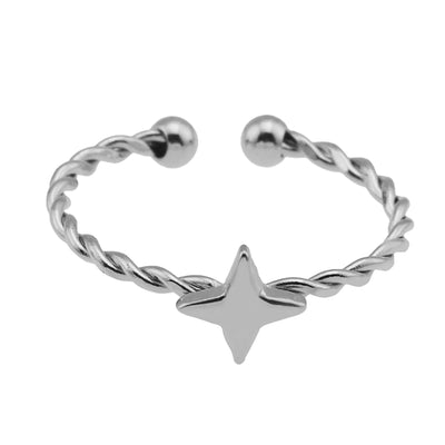 NICOLE Argent (Or Blanc) : Bague texturée avec étoile à quatre pointes au centre