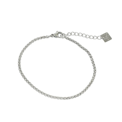 Bracelet SADIKA Argent (Or Blanc) : Bracelet à mailles tressées complexes et délicates avec un design de maillons tressés contemporain